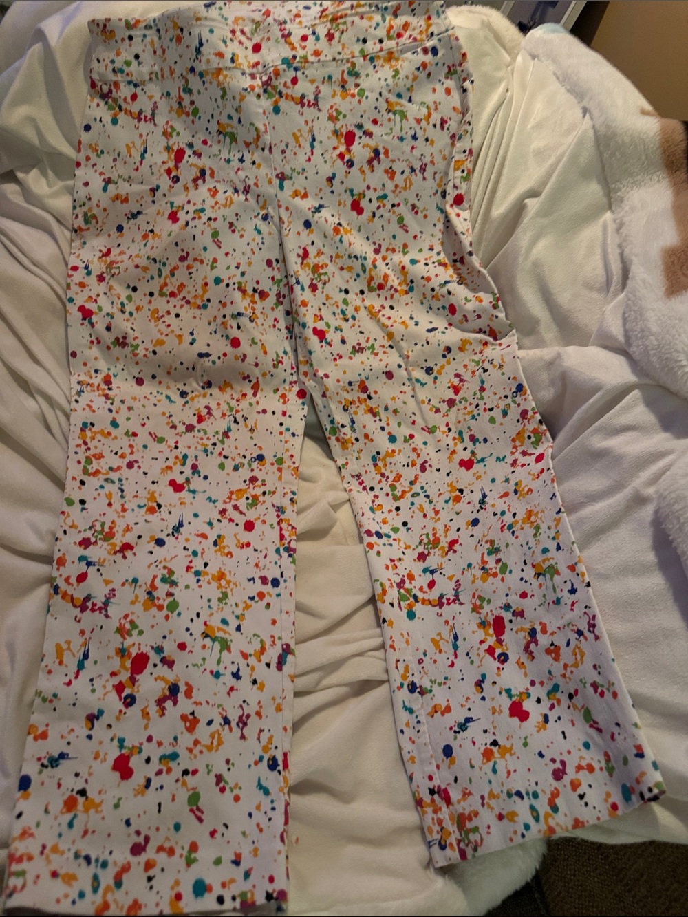 Attyre White Paint-Splash Petite Pants- 14P